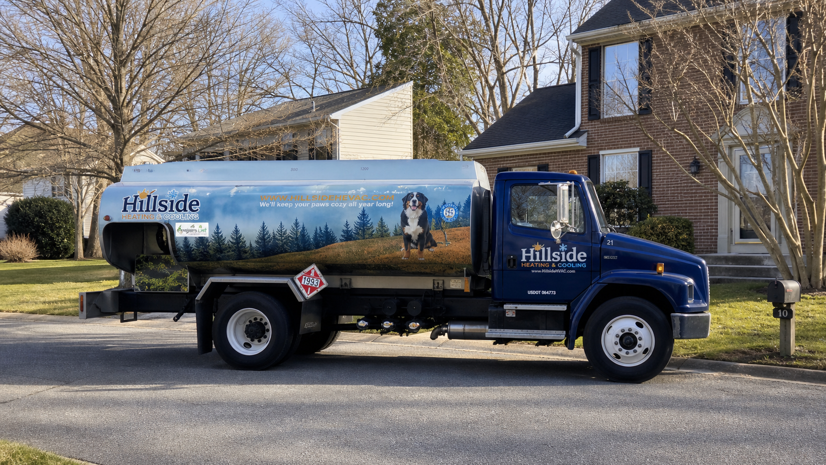 Hillside heating oil delivery truck serving Elsmere in New Castle County Delaware